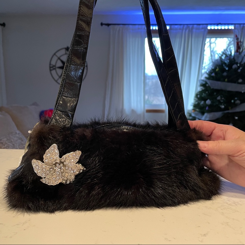Paolo Masi Mink Handbag with Crystal Pin